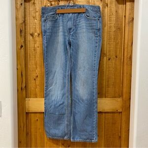 Abercrombie Fitch Unisex W34 L32 Bootcut Jeans Blue Denim Light Wash Distressed